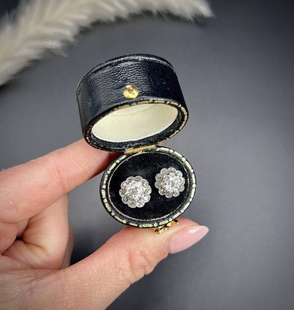 Antique Vintage Art Deco 1.60ct Diamond Solitaire Cluster Changeable Stud Earrings in Platinum with Alpha Back Fittings