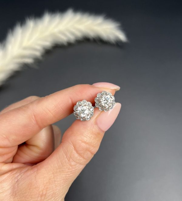 Antique Vintage Art Deco 1.60ct Diamond Solitaire Cluster Changeable Stud Earrings in Platinum with Alpha Back Fittings