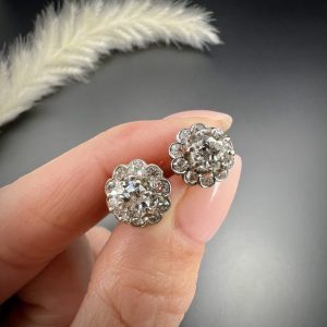 Antique Vintage Art Deco 1.60ct Diamond Solitaire Cluster Changeable Stud Earrings in Platinum with Alpha Back Fittings