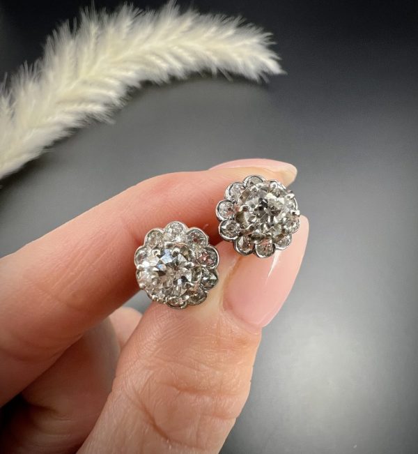 Antique Vintage Art Deco 1.60ct Diamond Solitaire Cluster Changeable Stud Earrings in Platinum with Alpha Back Fittings