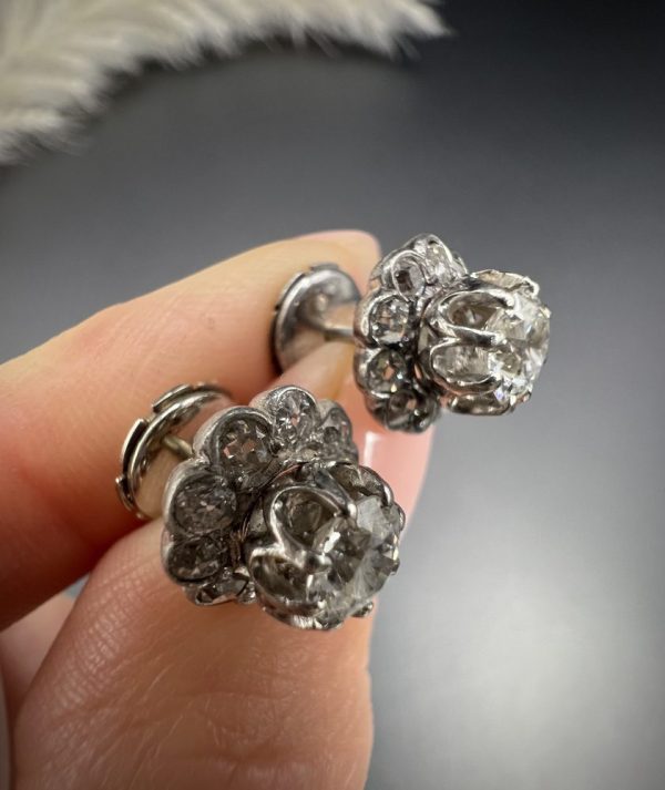 Antique Vintage Art Deco 1.60ct Diamond Solitaire Cluster Changeable Stud Earrings in Platinum with Alpha Back Fittings
