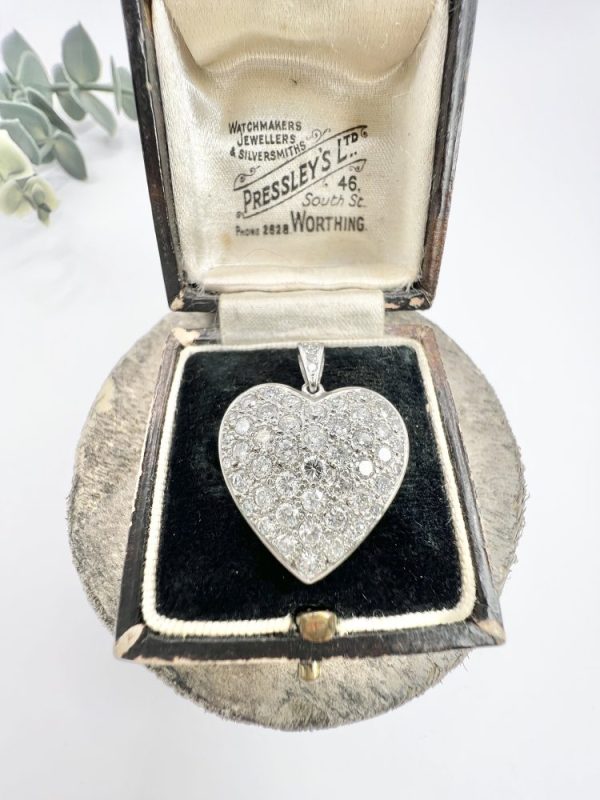 2.40ct Diamond Heart Pendant in Platinum, Handmade platinum heart-shaped pendant set with 2.40 carats of round brilliant-cut diamonds. Circa 2000