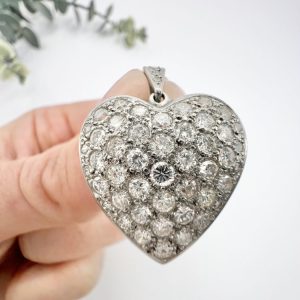 2.40ct Diamond Heart Pendant in Platinum, Handmade platinum heart-shaped pendant set with 2.40 carats of round brilliant-cut diamonds. Circa 2000