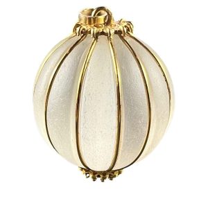 Huge Frosted Glass Gadrooned Spherical Pendant In 18 Carat Yellow Gold