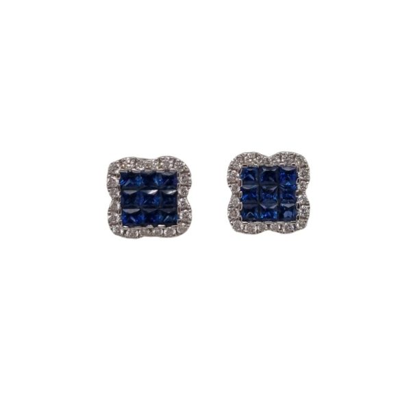Sapphire and diamond cluster earrings in 18ct white gold