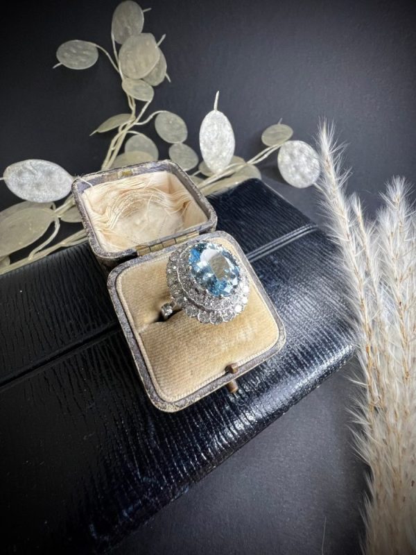 Vintage aquamarine and diamond Dress Cocktail ring