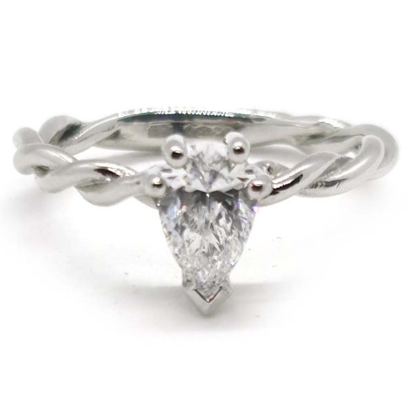 GIA Certified 0.80ct Pear Cut Diamond Solitaire Engagement Ring, 0.80ct D colour single stone pear-shaped brilliant-cut diamond with twisted shank band. GIA certificate 1348254886