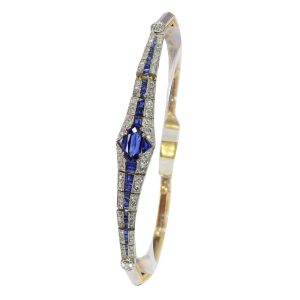 Art Deco Old Cut Diamond And Sapphire Bracelet In 18 Carat Yellow And White Gold