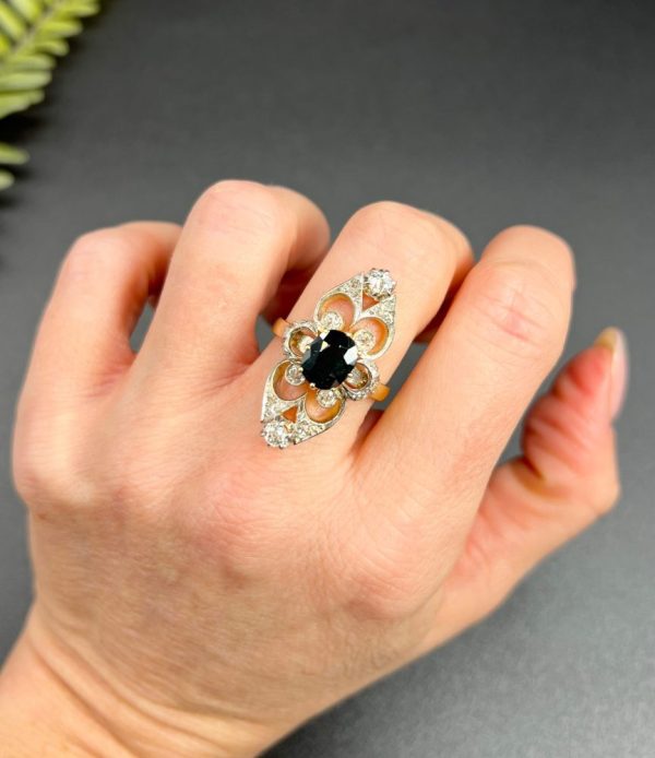 Antique 18ct Gold Sapphire and Diamond Statement Ring