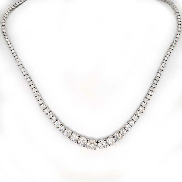 Diamond Line Tennis Necklace, 10.52 carats of graduated round brilliant-cut diamonds four-claw set and mounted in 18ct white gold