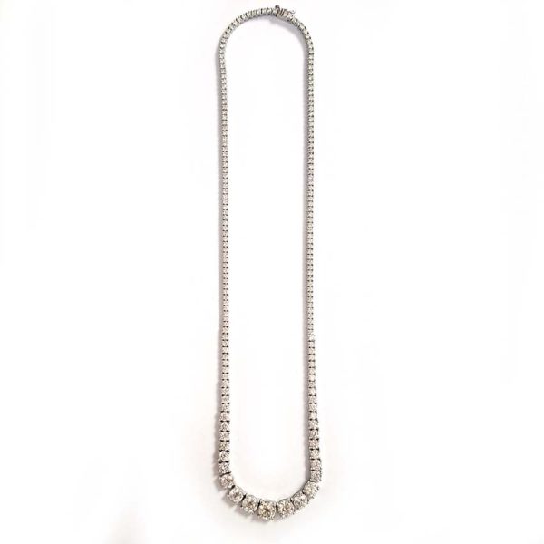 Diamond Line Tennis Necklace, 10.52 carats of graduated round brilliant-cut diamonds four-claw set and mounted in 18ct white gold