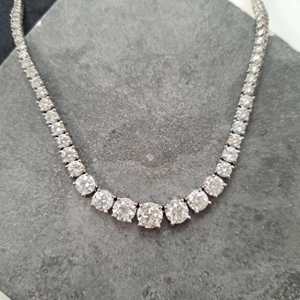 Diamond Line Tennis Necklace, 10.52 carats of graduated round brilliant-cut diamonds four-claw set and mounted in 18ct white gold