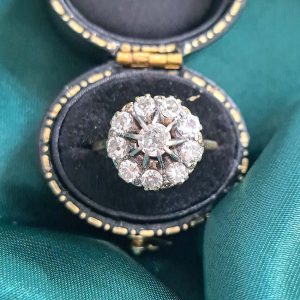 Victorian Antique Old Cut Diamond Cluster Engagement Ring