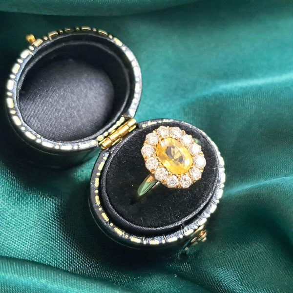 2ct Oval Yellow Sapphire and Diamond Cluster Engagement Ring in 18ct Yellow Gold