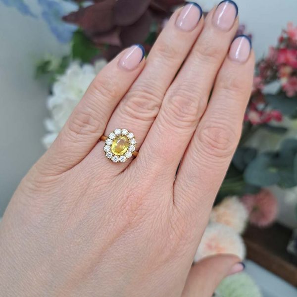 2ct Oval Yellow Sapphire and Diamond Cluster Engagement Ring in 18ct Yellow Gold