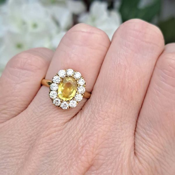 2ct Oval Yellow Sapphire and Diamond Cluster Engagement Ring in 18ct Yellow Gold