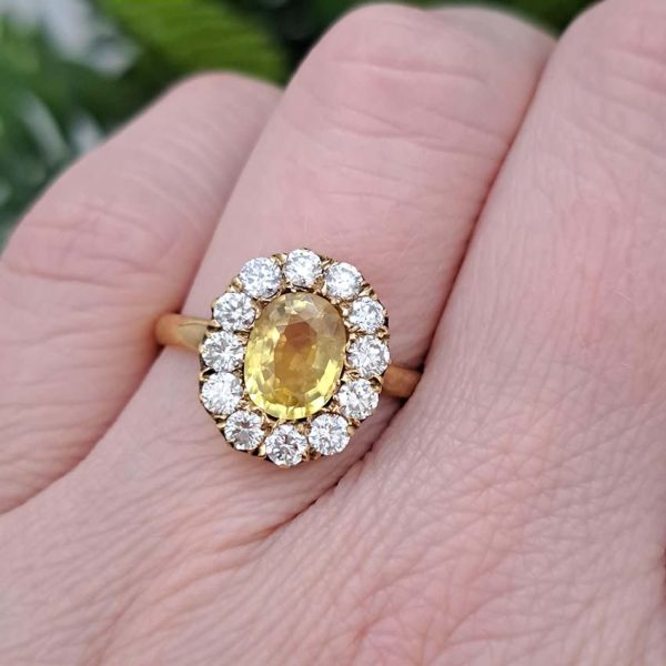 2ct Oval Yellow Sapphire and Diamond Cluster Engagement Ring in 18ct Yellow Gold