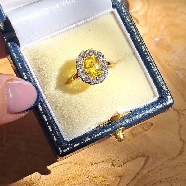 2ct Oval Yellow Sapphire and Diamond Cluster Engagement Ring in 18ct Yellow Gold