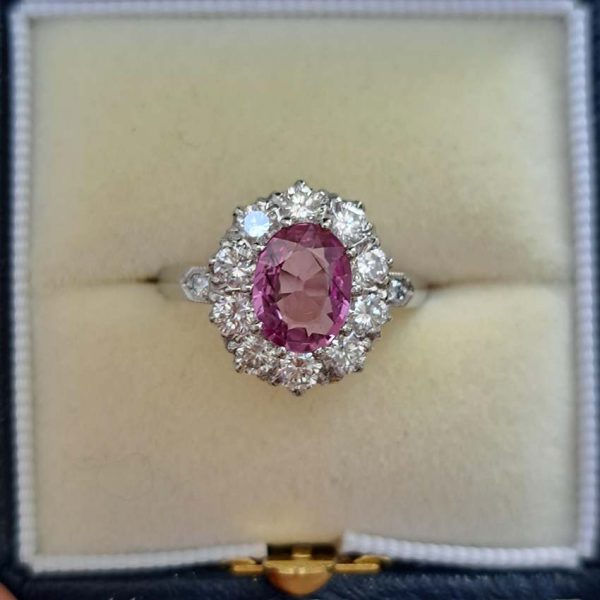 1.51ct Oval Pink Sapphire and Diamond Floral Cluster Ring