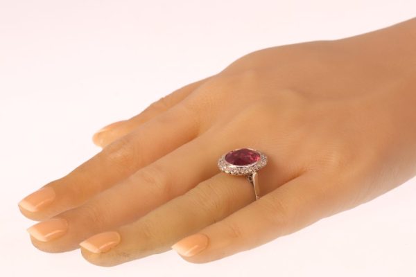Vintage rubelite and diamond ring in rose and white gold.