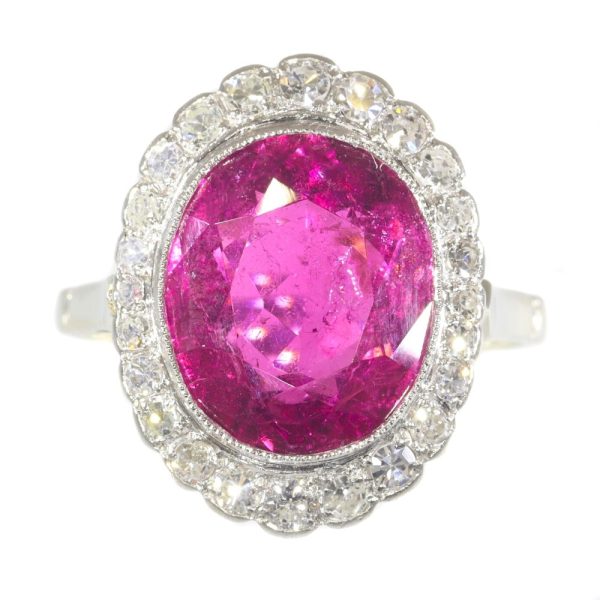 Vintage rubelite and diamond ring in rose and white gold.