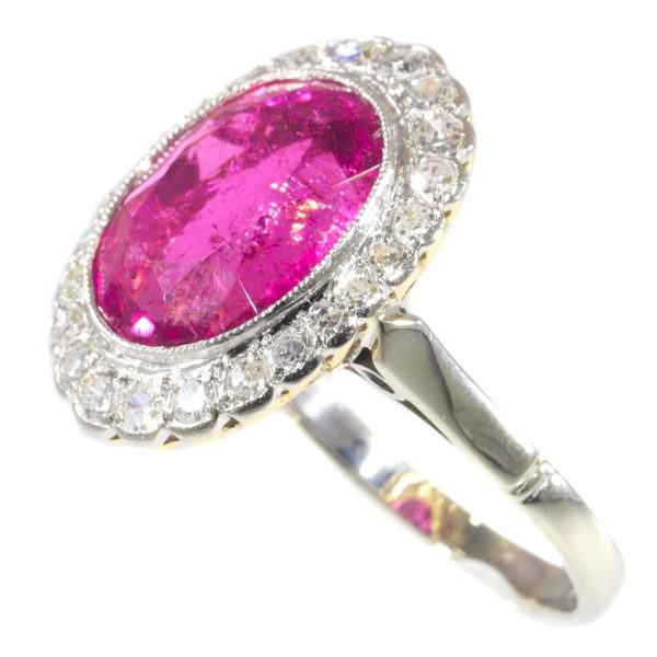 Vintage rubelite and diamond ring in rose and white gold.