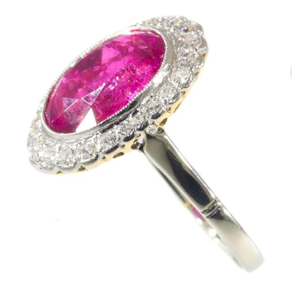 Vintage rubelite and diamond ring in rose and white gold.