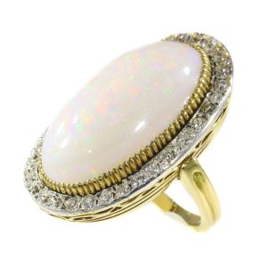 Victorian Opal And Old Cut Diamond Ring In 18 Carat Yellow Gold