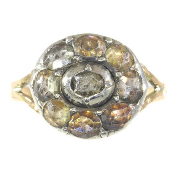 Baroque faux diamond ring in rose gold and silver.