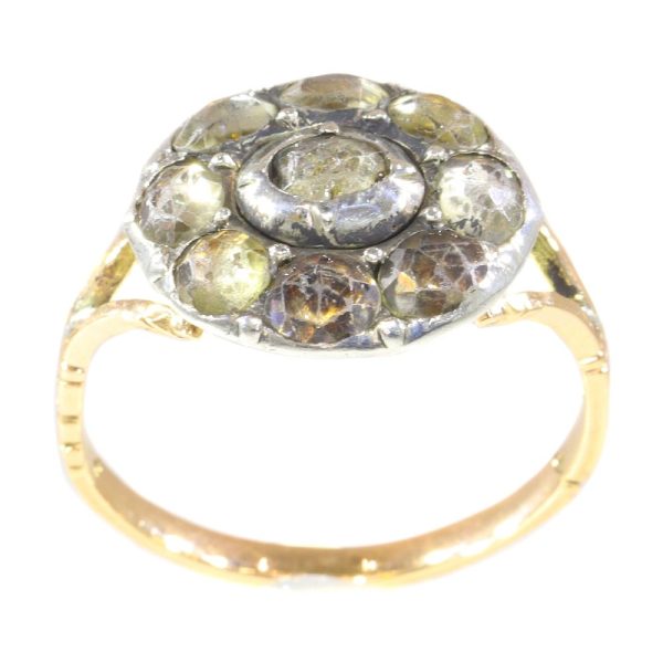 Baroque faux diamond ring in rose gold and silver.