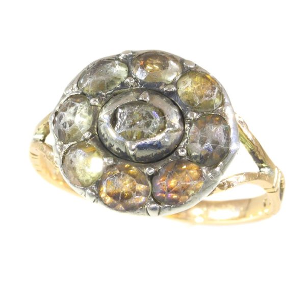 Baroque faux diamond ring in rose gold and silver.