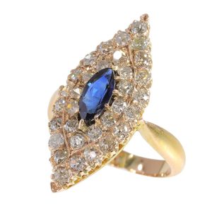 Victorian Old Cut Diamond And Sapphire Ring In 14 Carat Yellow Gold