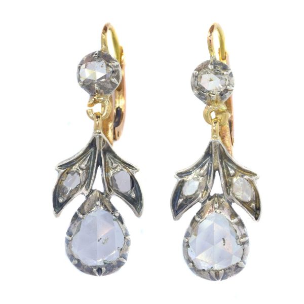 Victorian diamond drop earrings in gold and silver.