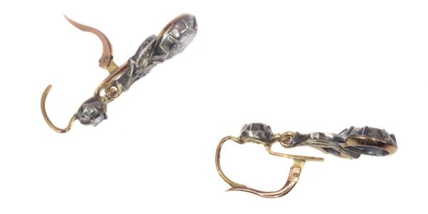 Victorian diamond drop earrings in gold and silver.