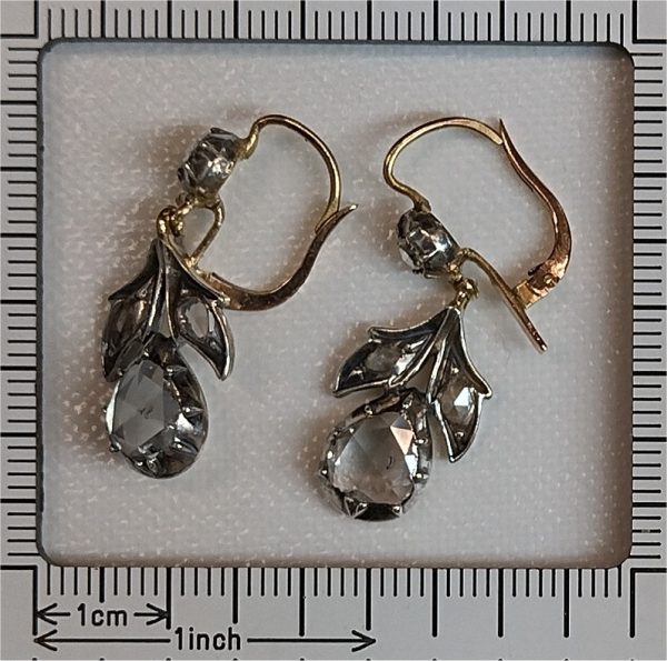 Victorian diamond drop earrings in gold and silver.