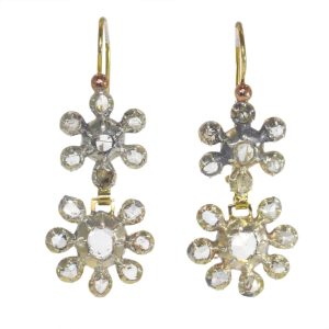 Victorian diamond drop earrings in silver and rose gold.