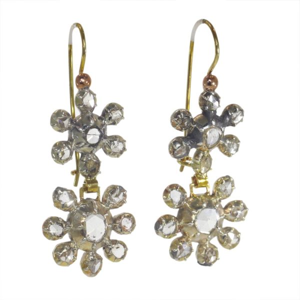 Victorian diamond drop earrings in silver and rose gold.