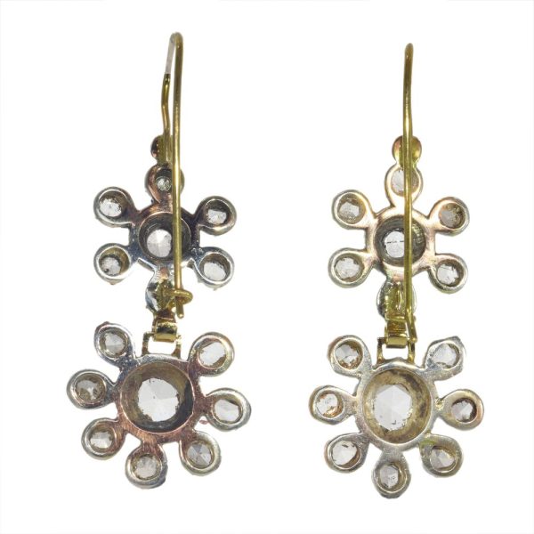 Victorian diamond drop earrings in silver and rose gold.
