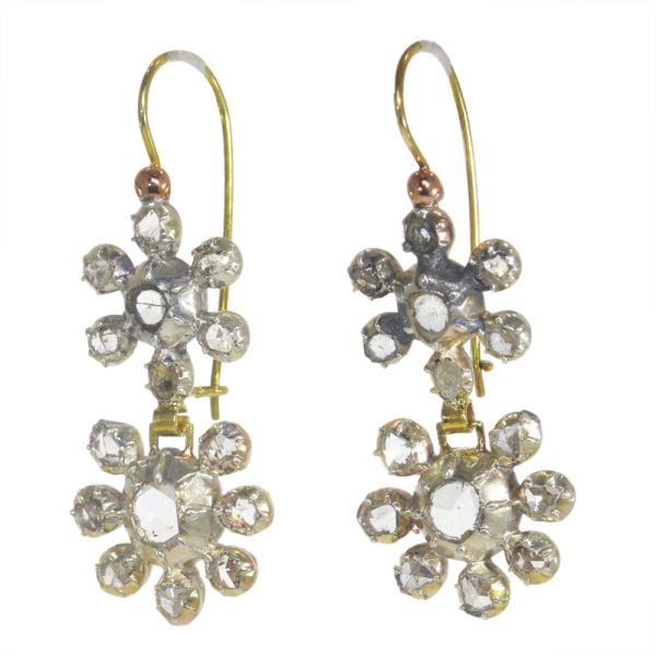 Victorian diamond drop earrings in silver and rose gold.