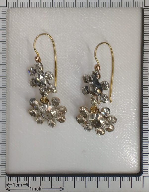 Victorian diamond drop earrings in silver and rose gold.