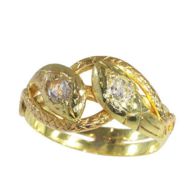 Double headed snake ring gold and diamond vintage