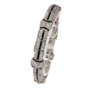 Art Deco diamond and onyx bracelet in platinum.