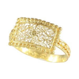 Antique 18 Carat Yellow Gold Ring With Granulation And Filigree