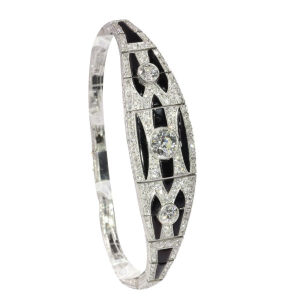 Art Deco diamond and onyx bracelet in platinum.