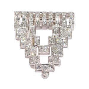 Vintage Art Deco Diamond Brooch In Platinum