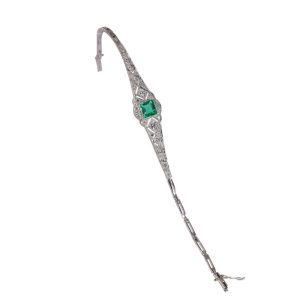 Art Deco Emerald and Diamond Bracelet in Platinum