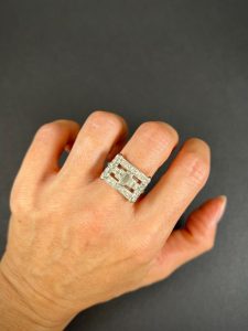 Vintage Diamond And Ruby Buckle Style Cocktail Ring In Platinum
