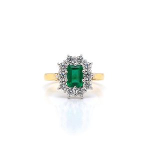 An 18 Carat Yellow And White Gold Emerald And Diamond Cluster Ring