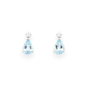 Aquamarine And Diamond Stud Drop Earrings In 18 Carat White Gold