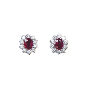 Ruby And Diamond Cluster Earrings In 18 Carat White Gold s